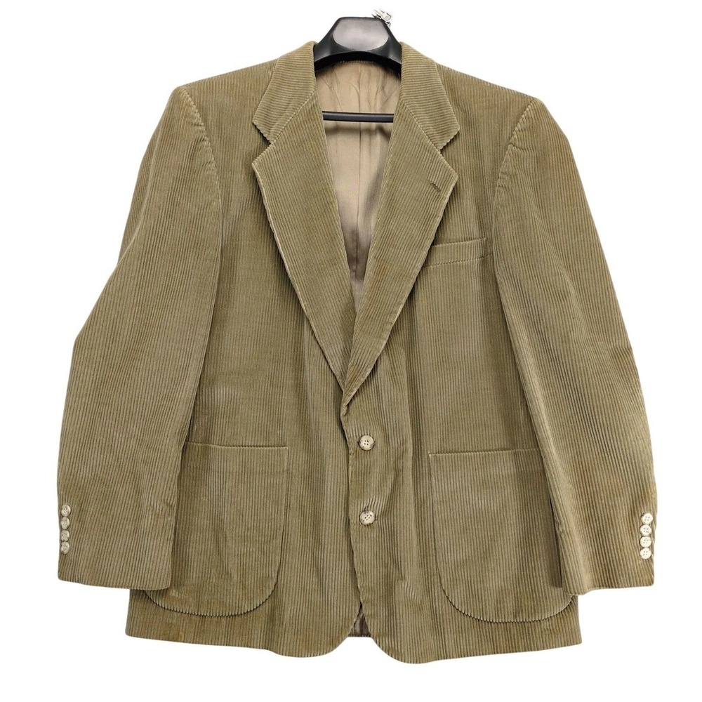 Vintage Holbrook Beige Corduroy Sport Coat Mens 44R Classic‎ Jacket Academia 90s